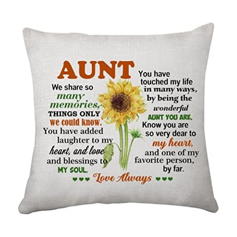 Aunt Gift Cushion Cover Appreciation Pillow Cover Gift for Aunt Auntie Aunty Birthday Pillowcase from Niece Nephew Cushion Covers 45 x 45 cm (Aunt) Cover