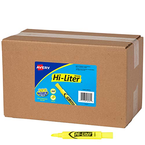 Avery Hi-Liter Value Pack Desk-Style Highlighters, Smear Safe Ink, 200 Fluorescent Yellow Highlighters (24130)