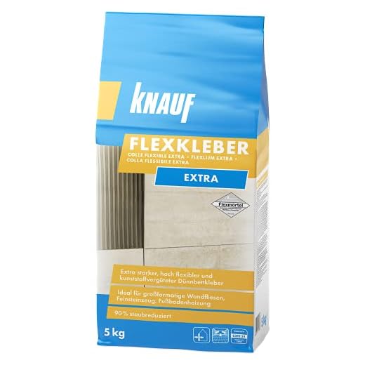 Knauf Flexkleber eXtra, 5 kg, 90% staubreduzierter Dünnbettmörtel für sauberes Arbeiten, extra stark und ergiebig, hochflexibel, ideal für großformatige Fliesen