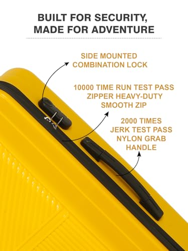Image of Teakwood Meduim Size 8 Wheels Trolley Bag, Hard Cabin with Zipper Closure, Adjustable Push Button & Cross Side Strap, Number Lock System 360 Degree (Medium, Yellow)