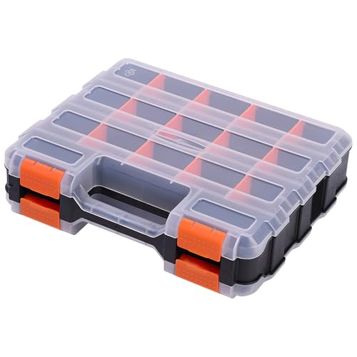Organizador Tornillos de 17 Compartimentos, Organizador de Herramientas con Separadores de Plástico Extraíbles, para Tuercas, Pernos, Tornillos, Clavos y Piezas Pequeñas (Negro + Transparente)