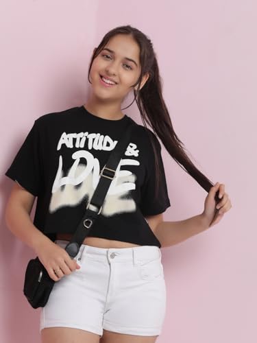 Image of Li'l Tomatoes Girls Crop T-Shirt | 100% Cotton | Graphic Printed Summer Top | Soft & Breathable Casual Wear | 7-16 Years