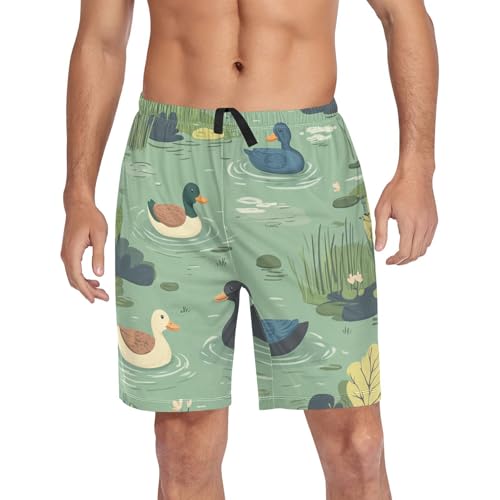 Men's Short Pajama Bottoms Green Duck Cartoon Home Casual Sleep Pants4