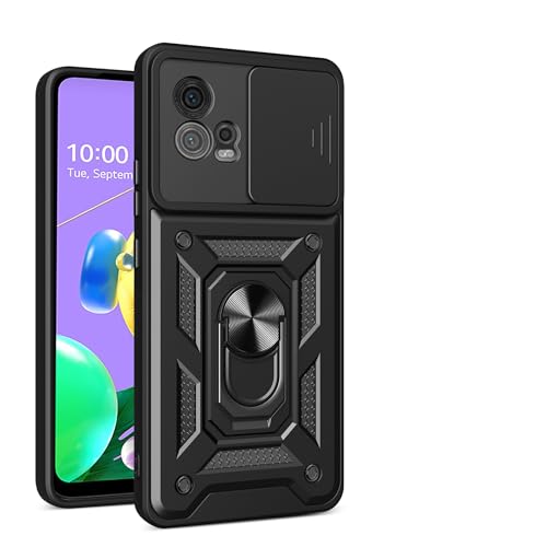 JayModCase Funda para Motorola Moto G72 Carcasa con Protección Militar Antigolpes, Cubierta de Cámara Deslizante y Soporte de Anillo Giratorio 360° Case for Moto G72 - Negro