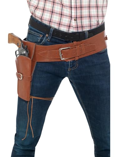 Smiffys Adult Faux Leather Single Holster with Belt Tan  Cowboys and Indians Fancy Dress Adult Dress Up Accessories