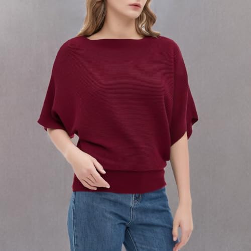 Image of EDSTAR Women Dolman Batwing Sleeves Knitted Sweaters Winter Boat Neck Pullovers Tops