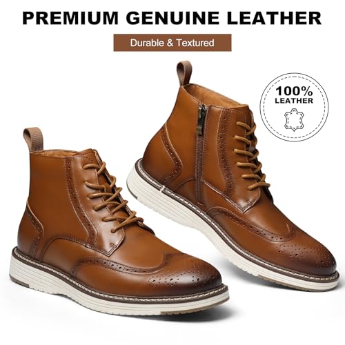 Mens Dress Boots, Genuine Leather Brogue Wingtip Mens Casual Oxford Boots with Side Zipper, Comfortable Formal Lace Up Chukka Ankle Boot for Men2