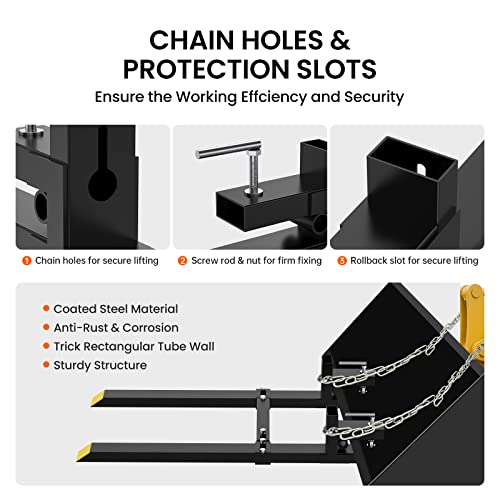 Garvee 43" Clamp On Pallet Forks, 2,000Lbs Heavy Duty Fork Rack With Adjustable Stabilizer Bar for Loader Bucket Skid Steer Tractor