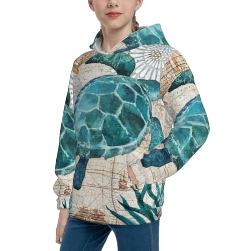 Watercolor Sea Turtle Kid Hoodies Boys Sweatshirts Girls Pullover with Pocket2