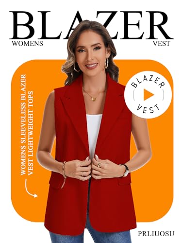 Sleeveless Blazer Vests for Women 2025 Trendy，Fully Lined Fashion Casual Work Office Suit Vest with Pockets4