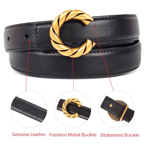 Image of Women's Leather Belt with Buckle - Ideal for Dresses, Jeans, and Coats