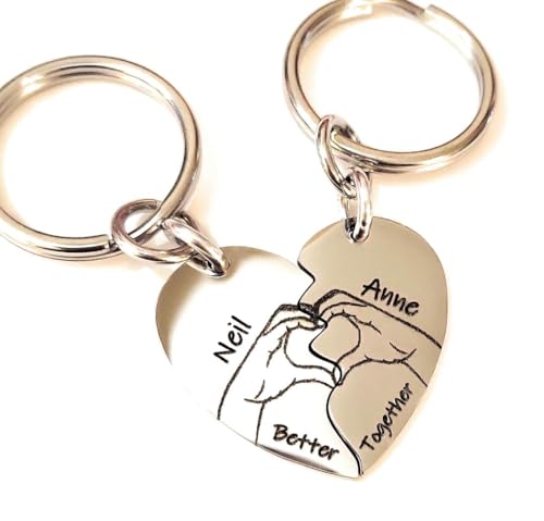 Couples Love Heart Key Chains, Personalized Names...