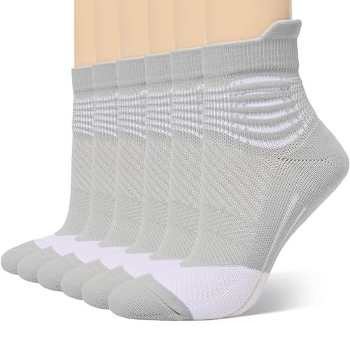 IRAMY Compression Ankle Support Socks Women Coolmax Wicking Cushioned Athletic Plantar Fasciitis Relief 3 Pairs,Grey,Large Size