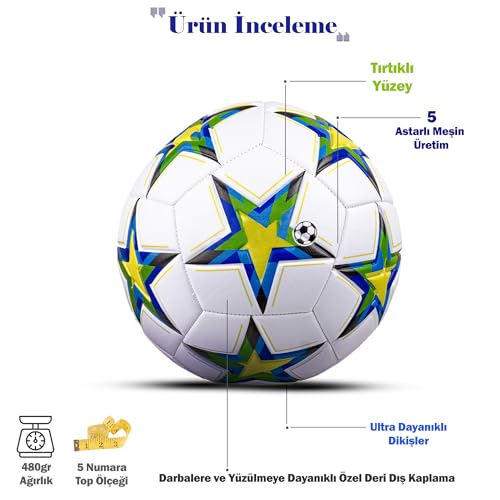 Hsport UEFA Şampiyonlar Ligi Futbol Topu Halı Saha ve Beton Zemine Uygun Dikişli Maç ve İdman Topu No:5 (pompa hediyeli) (Sarı)