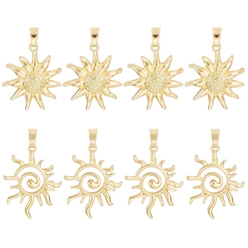 Beebeecraft 1 Box 8Pcs Jewelry Sun Charms Gold Celestial Charms Bulk Shine Planet Aesthetics Real 18K Gold Plated Brass Small Pendants for Jewelry Making Necklaces Bracelets Earrings DIY Crafts