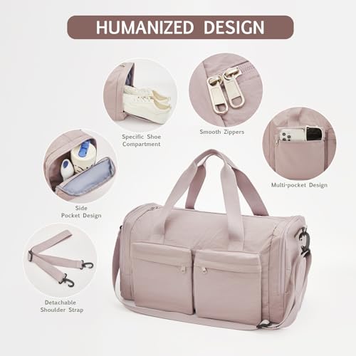 Travel Duffle Bag, Gym Bag for Women with Shoes Compartment, Weekender Overnight Duffel Bag with Wet Pocket for Traveling, Sport, Vacation (Pink)3