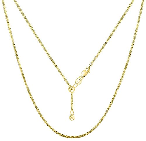 Savlano 925 Sterling Silver Solid 1.5Mm Sparkle Crisscross Roc Adjustable Bolo 14-24 Inch Chain Necklace For Women & Girls - Made In Italy Comes With A Gift Box (Yellow) #TOP7