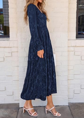 Image of KIRUNDO Spring Wedding Guest Dresses for Women 2026 Maxi Floral Long Sleeve Elegant Ruffle Tiered Flowy Party Long Dress