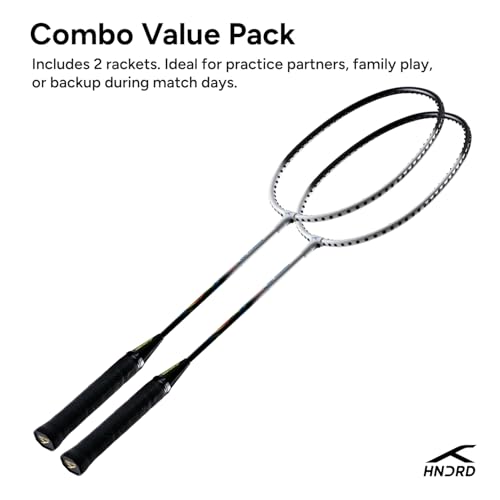 HUNDRED Powertek 100 (Set of 2) Badminton Racquet with Full Cover (White/Black, Size: Standard, Grip Size: G5) | Strung | Material: Aluminium | Maximum Tension: 16-18lbs | for Intermediate player - Image 5