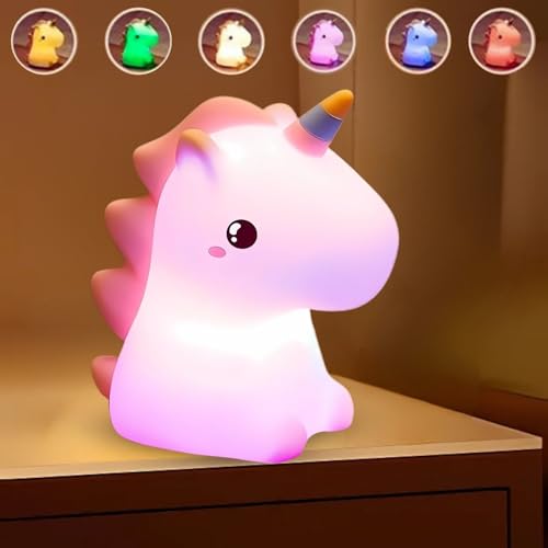 Image of One94Store Rechargeable Baby Unicorn Silicone Night Lamp - Touch Sensor 7-Color LED Light for Kids Bedroom, Romantic Decor, Valentine Day Gift, Love Gift for Her, Couple Gift