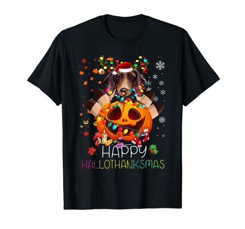 Funny Dachshund Dog Happy Thanksgiving Halloween Christmas Pijama Camiseta