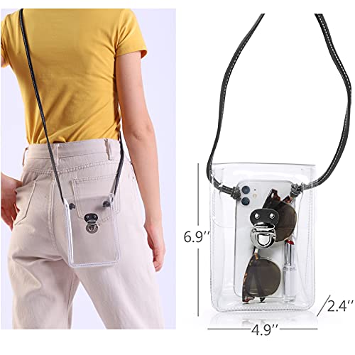 HOXIS Clear PVC Small Crossbody Bag for Stadium Approved Womens Purse Transparent Shoulder Bag Cell Phone Pouch (Black)3