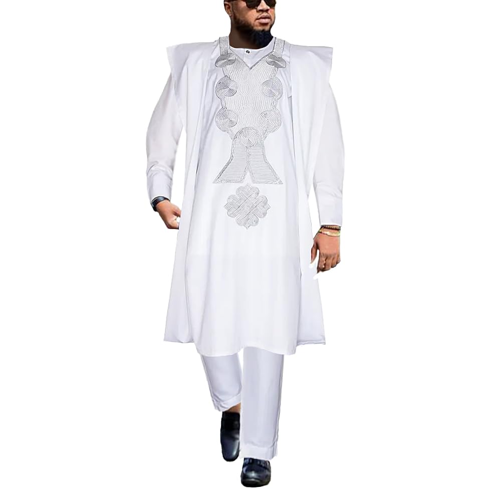 HD African Mens Clothing Traditional Wedding Attire Embroidery Agbada Boubou Caftan Nigerian Male Clothes Set