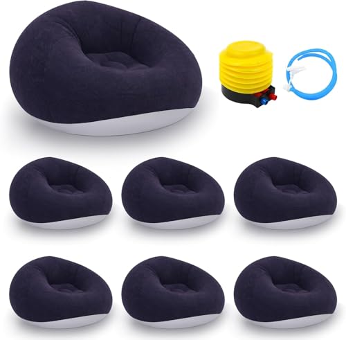 Yellulu 6 Pcs Bean Bag Chairs | Inflatable Chairs with Electric Air Pump | Outdoor Blow up Camping Chairs | Lazy Sofa Portable Loungers Couch | for Movie Bedroom Reading Camping (Deep Blue)