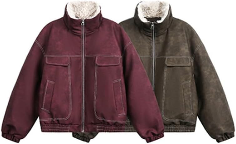 Retro Stand Up Collar Cotton Padded Jackets for Men Women to Keep Warm in Winter with Fleece