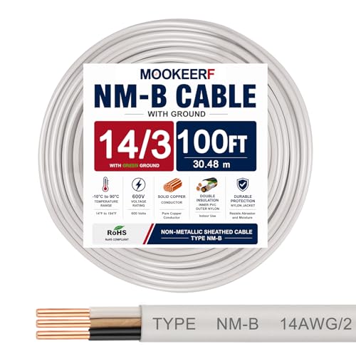 Image of 14 /3 Wire with Ground - 100FT 14 Gauge NM-B Non-Metallic Sheathed Cable 100% Pure Copper 14 AWG 3 Conductor Residential Indoor Wire for Outlets, Switches, Other Loads and Lighting Wiring Projects etc.