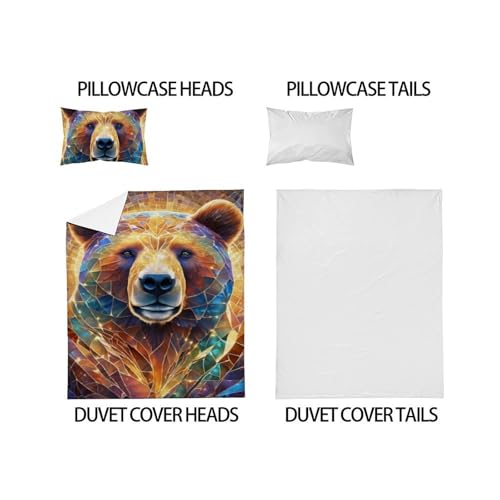 Linge de lit animaux imprimé 3D avec housse de couette ours 135x200cm