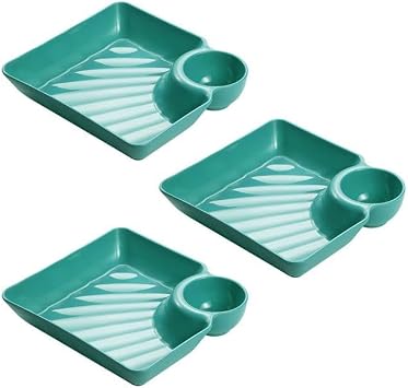 Chip and Dip Serving Platter Set, 3 PCs Food Plates Snack Bowl Dishes Dumpling Plate with Sauce Holder for Buffet Party - Green
