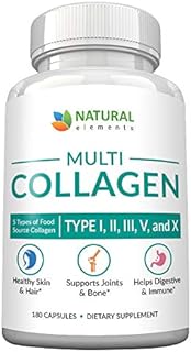 Multi Collagen Protein Capsules - 180 Collagen Capsules - Type I, II, III, V, X Collagen Pills - Proprietary Blend of Eggshell, Chicken, Wild Fish & Grass-Fed Beef Collagen Peptides - 2025mg per serv
