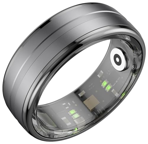 CNBRO Smart Ring Fitness Ring Heart Rate Monitor Sleep Tracker Pedometer Calories Step Counter Fitness Tracker Health Ring 5ATM Waterproof Smart Rings for Men Women, US-11, Black