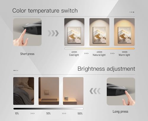 Image of LED Wall Light 3 Colors,Indoor Wireless Wall Sconces Lamp 3000mAh Rechargeable Battery Power Wall Lamps,Adjustable Brightness，Rotation Cordless Light,Suitable for Bedroom Stairs,2 Pack