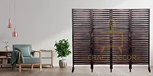 CRAFT DECOR Wooden Room Partition for Living Room/Wood Screen Separator/Room Wall Divider with Stand 4 Panels Living Room/Bedroom/Office/Restaurant(Brown)