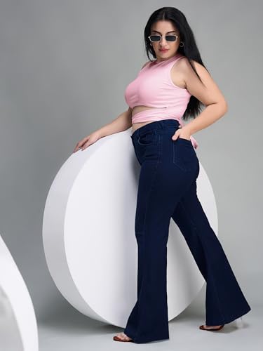 Image of Miss Chase A+ Women's Wide-Leg High Rise Regular-Length Stretchable Denim Jeans