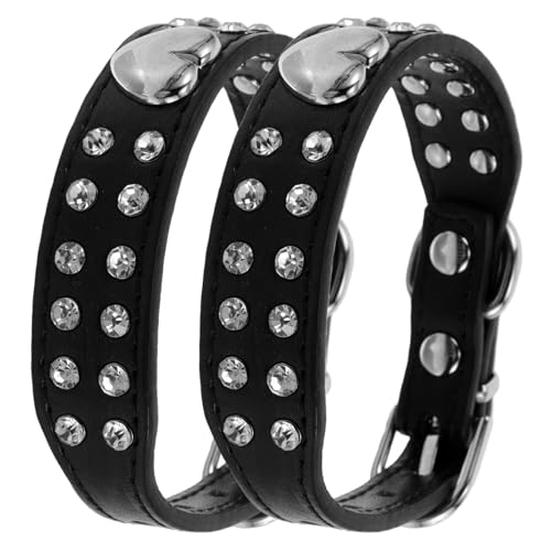 EPIGEIST Collar Ajustable para Mascotas Pequeño Gemas de Imitación en Forma de Corazón, 2 Unidades, Negro, Collar de Yorkshire y Gato, Accesorio Brillante para Perros y Gatos
