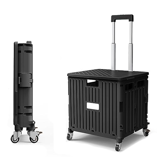 Tragbarer Roll-Einkaufswagen, 70 l, faltbar, Kunststoff, mit sicherem Deckel, ideal für Lebensmittel, Umzug, Garten, Aufbewahrungslösungen – Weiß