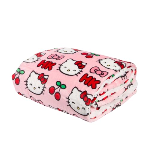 Skinnydip Hello Kitty Cherry Blanket Super Soft Plush Throw Blanket Featuring Official Sanrio Hello Kitty with Playful Cherry Details Perfect Cozy Blanket for Lounging Bedroom Decor and Gifts