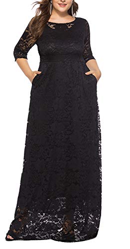 Eternatastic Women's Floral Lace 2/3 Sleeves Maxi Dress Plus Size Evening Party Dresses4