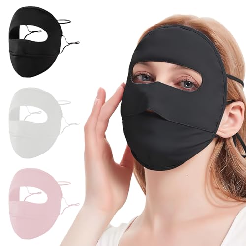 Image of TecoKart 3Pcs Full Face Mask UPF 50+ with Adjustable Ear Loops | Breathable & Reusable Face Cover for Women Cycling, Outdoor Activities