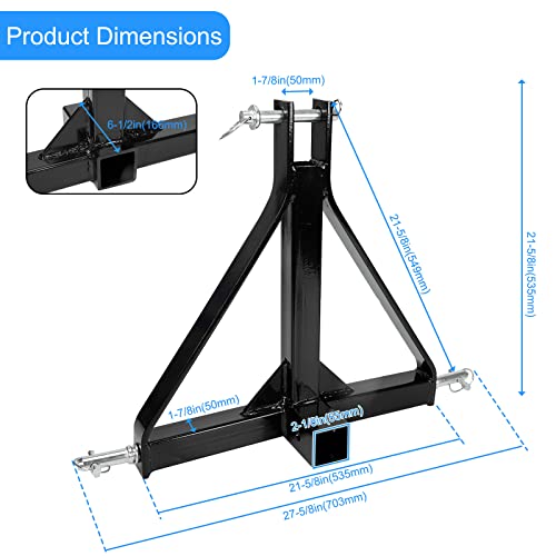 3 Point 2 Inch Receiver Trailer Hitch Heavy Duty Steel Drawbar Adapter Category 1 Tractor Tow Compatible With Kubota, Lm25H, Bx, Wlm Tractor, Nortrac, Yanmar, Kioti, Cat, John Deere 5000Lbs Capacity #TOP2