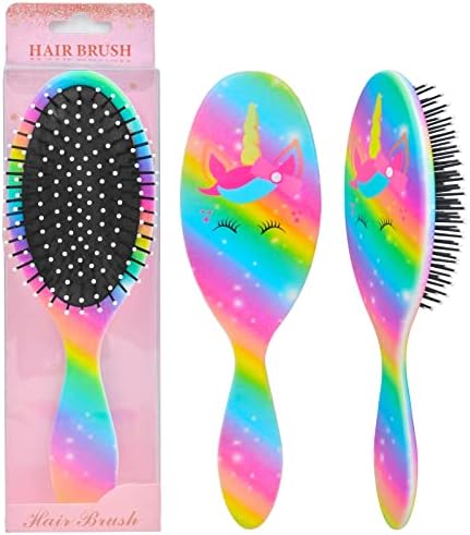Kids Hair Brush Girls, Toddler Wet Dry Hair Brush, Detangling Brush for Curly Thick Hair, Small Hairbrush Pink Unicorn Detangler Brush for Kids, Pain-Free Comb, Hair Brush for Girls Women Rainbow
