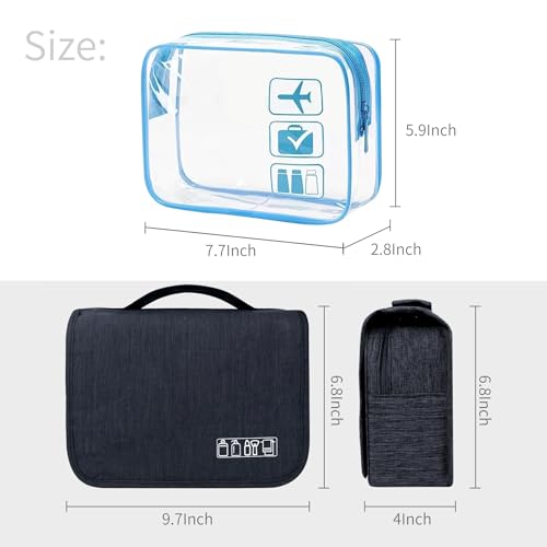 Image of Lcsmaokin Large Capacity Toiletry Bag Travel Bag with Hanging Hook for Men and Women Waterproof Travel Cosmetic Bag Bathroom Bag,with TSA Approved Zippers Clear Travel Makeup Bag Carry-on