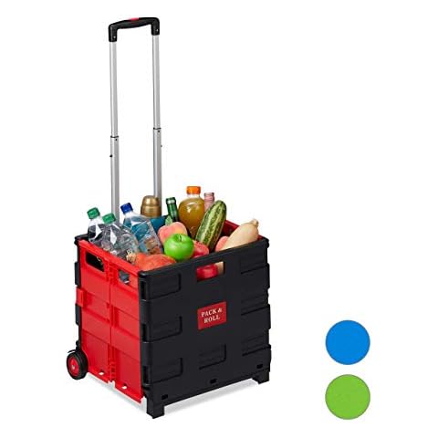 Relaxdays Einkaufstrolley klappbar, Teleskop-Griff, 2 Gummi Rollen, bis 35 kg, Shopping Trolley, Aluminium, ABS, rot Einkaufstrolleys 98 x 45,5 x 37 cm Rot Cover