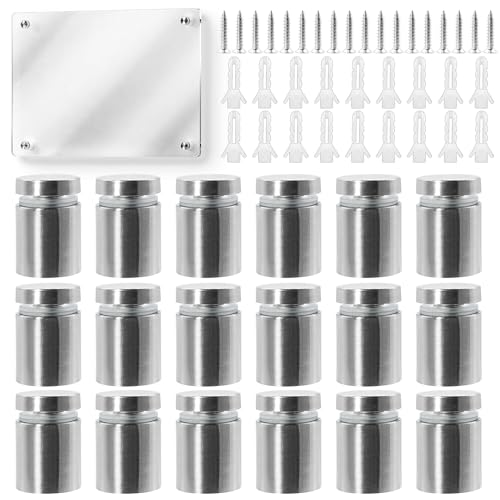 18 Stück Abstandshalter Wand Edelstahl, 19x25mm Schilderhalter Schrauben Abstandsschrauben für Glas, Spiegel, Acryl, Poster und Displays, Distanzhülsen für Montieren
