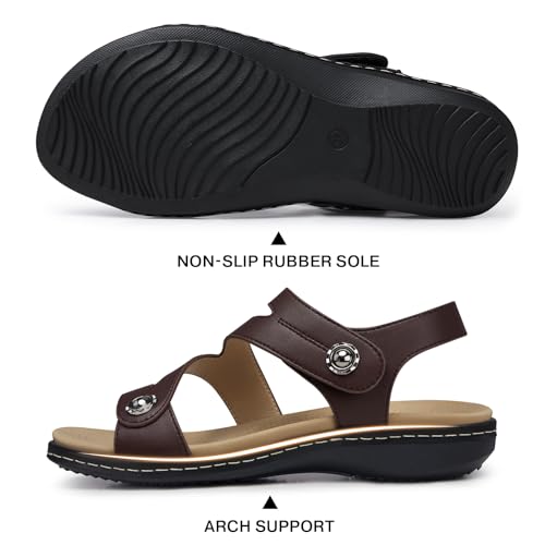 Image of TEMOFON Womens Sandals Dressy Summer: Open Toe Comfortable Walking Flat - Arch Support Flat Sandals Size 5-11