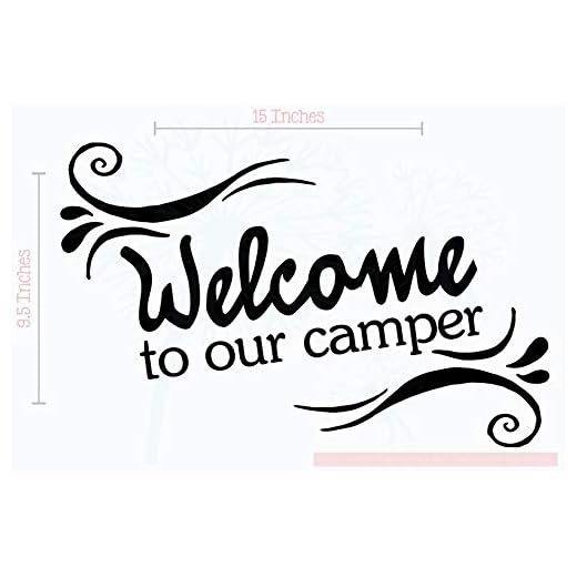 Welcome to Our Camper RV Decals - Vinyl Camper Decals - Outdoor Decals for RV Trailers - RV Camper Decals Sayings for Wall Decor - Die-Cut Vinyl Graphics for RV - 15W x 9.5