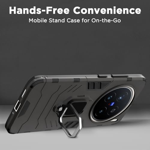 Image of Pikkme D5 Tough Armor Bumper Case | 360 Protection Case | Ring Holder Stand Back Cover for Vivo X200 Pro 5G (Black)